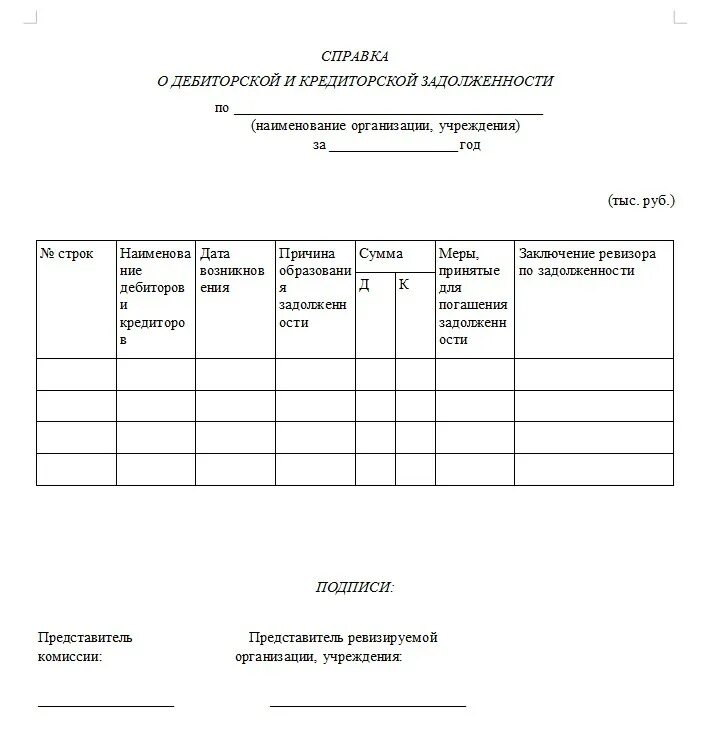 Справка о дебиторской задолженности