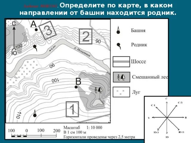 В каком направлении от церкви находится родник. Задания по топографической карте. План ориентирования на местности. Определитеипо картекарте. Определите по карте.