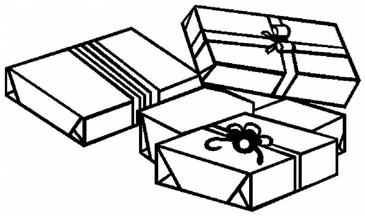 Разукрасить коробку. Раскрашиваем коробочку. Раскраска коробка с подарком. Подарочная коробка раскраска для детей. Подарок раскраска.