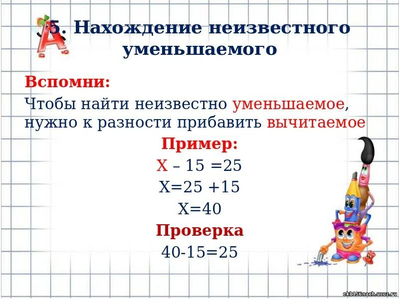 Презентация решение уравнений 3 класс школа россии. Уравнения на нахождение неизвестного вычитаемого 2 класс. Уравнение на нахождение неизвестного уменьшаемого 4 класс. Нахождение неизвестного вычитаемого 2 класс школа России. Алгоритм решения уравнения по математике 3 класс.