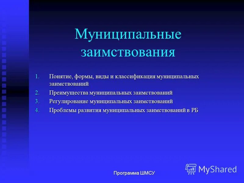разработка программы государственных заимствований. виды муниципальных заимствований. этапы заимствования. программа заимствований. виды заимствований.