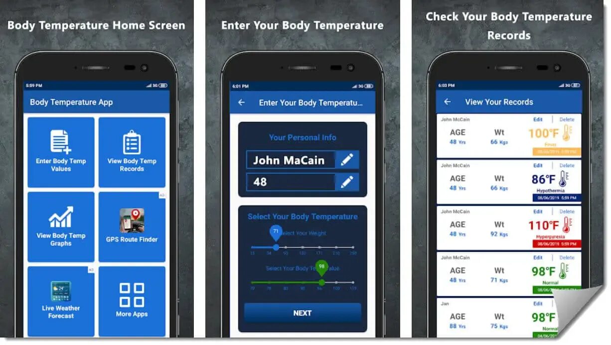 Application temperature
