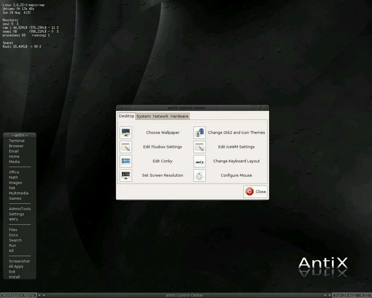 Пароль live cd. Antix линукс. Antix Linux 2019. Antix системные требования. Linux antix desktop.