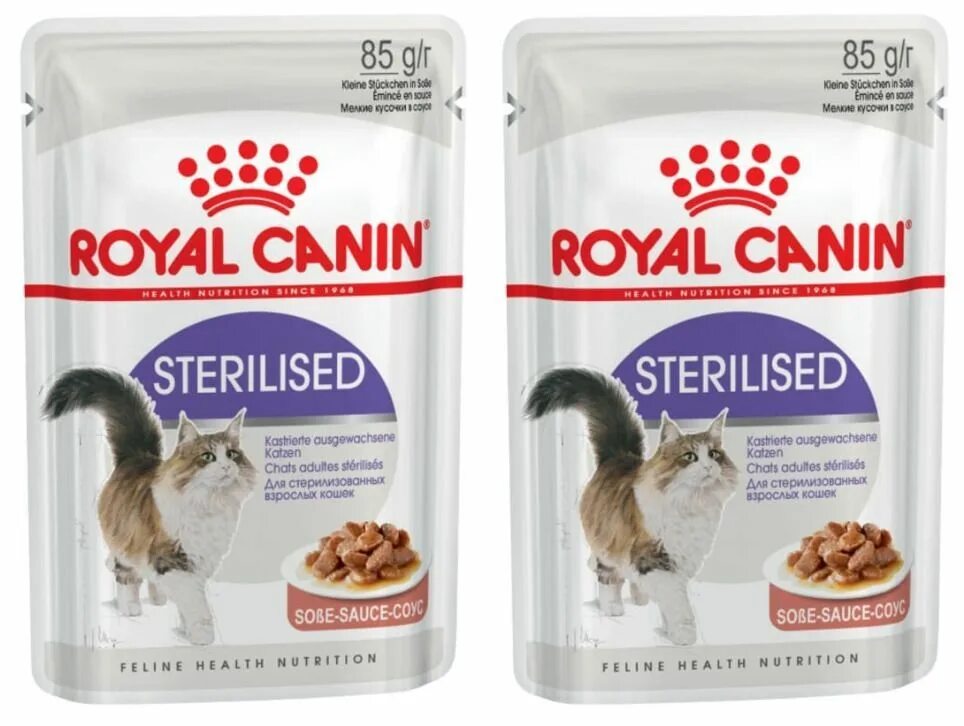 Royal canin sterilized. Роял Канин Стерилайзд для кошек влажный. Роял Канин 85гр. Royal Canin Стерилайзд (пауч). Роял Канин Стерилайзд пауч соус.