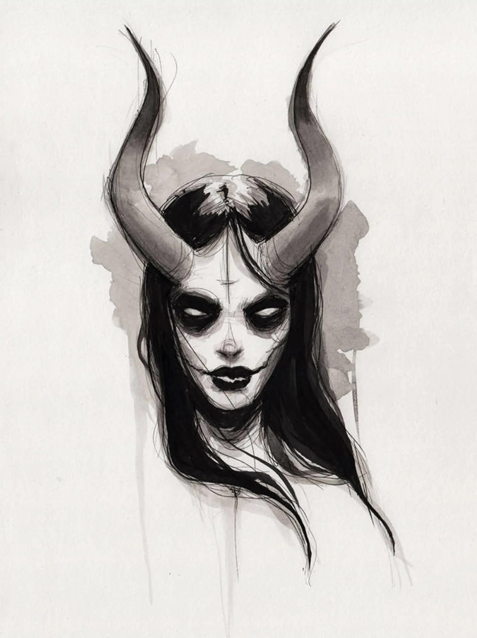Демон иллюстрации. Девушка с рогами. Демон рисунок.