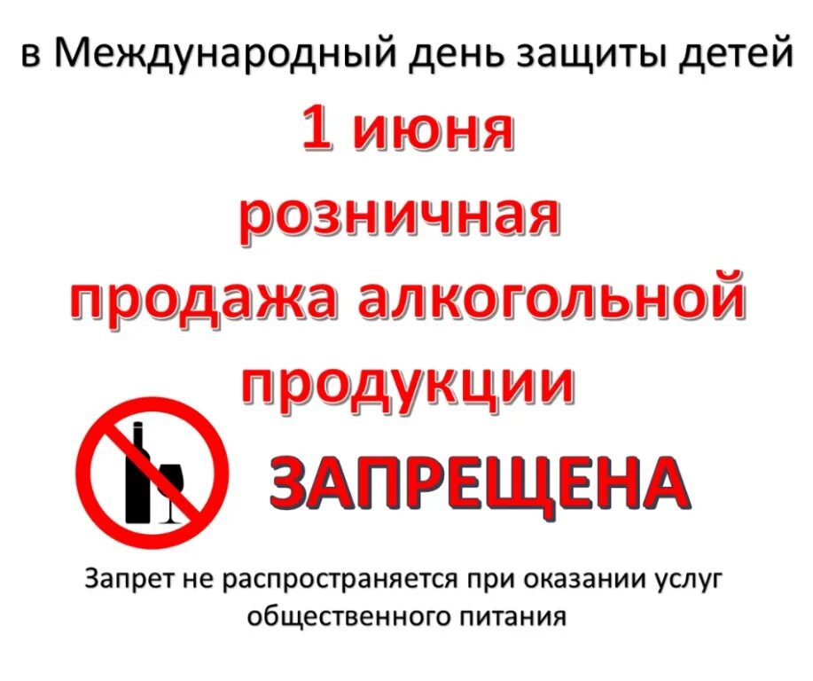 Запрет на куплю продажу. Запрет на торговлю алкоголем 1 июня.