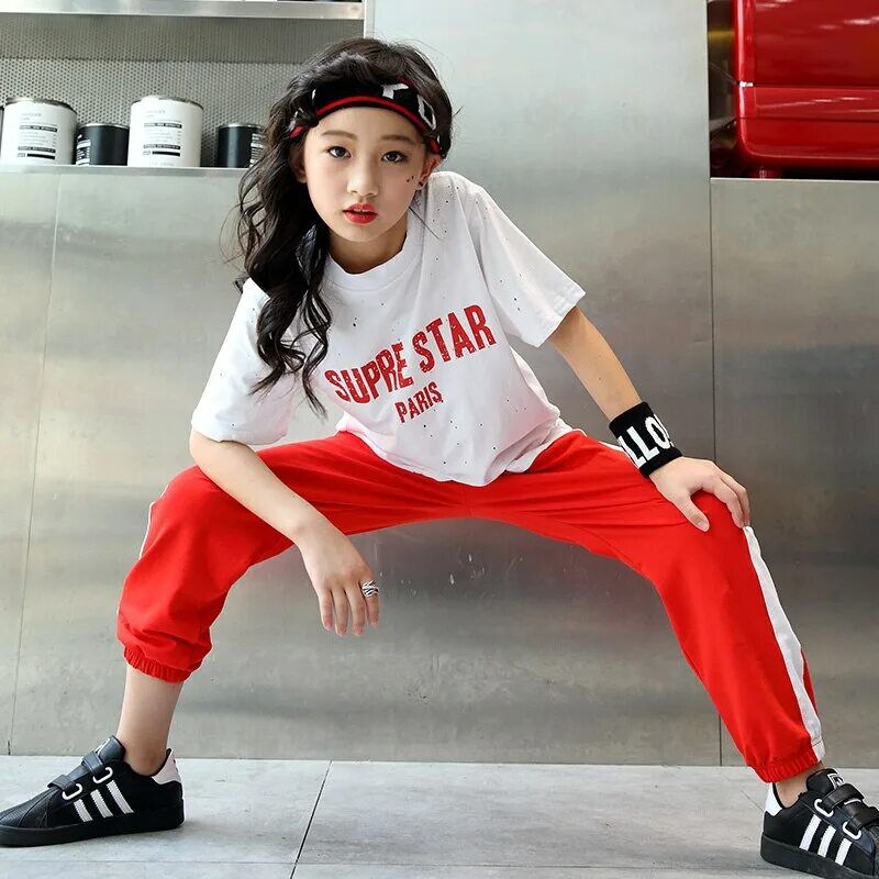 Прическа для хип хопа для девочек New girls hip hop set children hiphop long sleeved hip hop dance clothes girls j