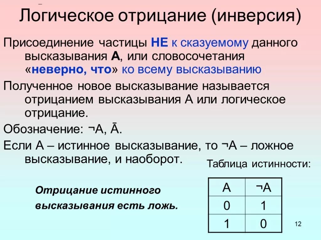 Среди данных высказываний. Логическое отрицание. Отрицание логических выражений. Отрицание в логике высказываний это. Логическое отрицание или инверсия.