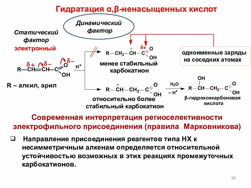 Динамические реакции. Механизм электрофильного присоединения к алкенам гидратация. статический и динамический фактор. правило марковникова статический и динамический факторы. гидратация пропилена механизм реакции.