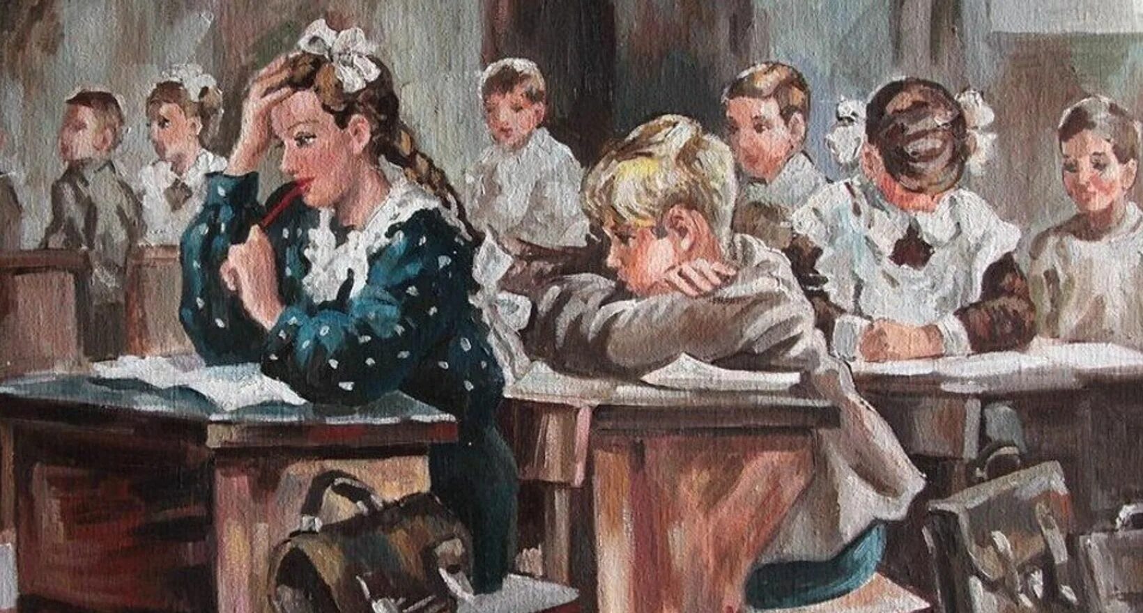 9 класс первый урок литературы. Картины про школу. Школьники живопись. Советская школа в живописи.