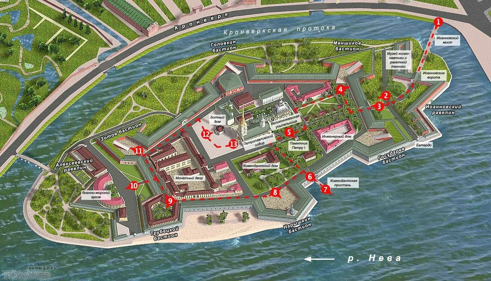 Петропавловская крепость на карте