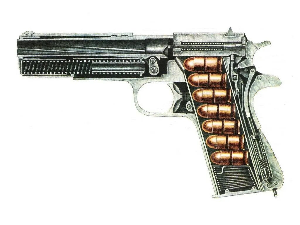 Строение пистолета Кольт 1911. Кольт 1911 в разрезе. M1911 Pistol обойма. Строение Кольта 1911. Работа автоматики пистолета