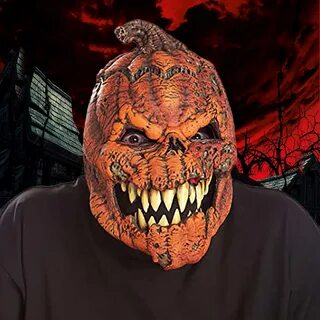 Scary Evil Pumpkin Monster Full Hood with Removable Chin for Men and Women ...