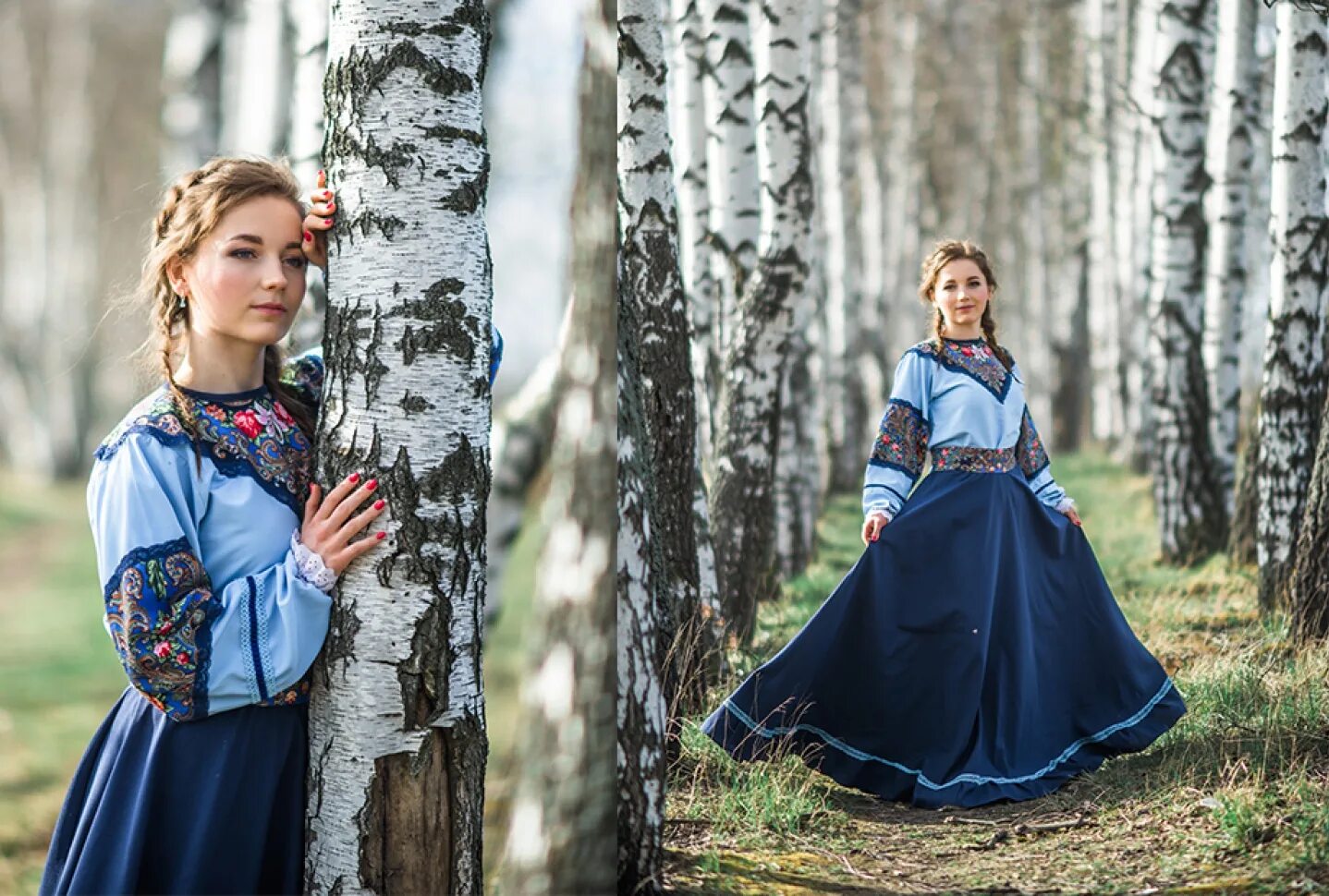 Фотосессия в русско народном стиле. Славянский костюм. Синее русское платье