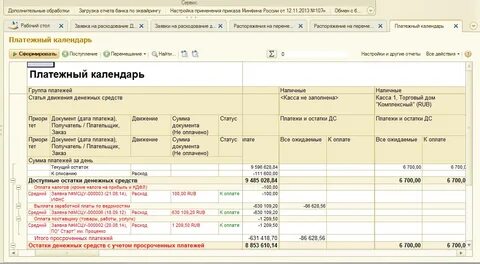 Платежный календарь в 1с 8.3