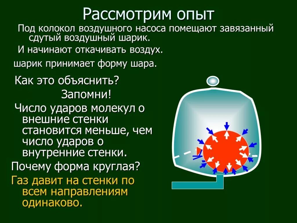 Шарик под колоколом воздушного насоса. Опыт с шариком под колоколом воздушного насоса. Под колокол воздушного насоса. Воздушный шарик под колоколом насоса, откачивающего воздух.. Давление газа в шарике