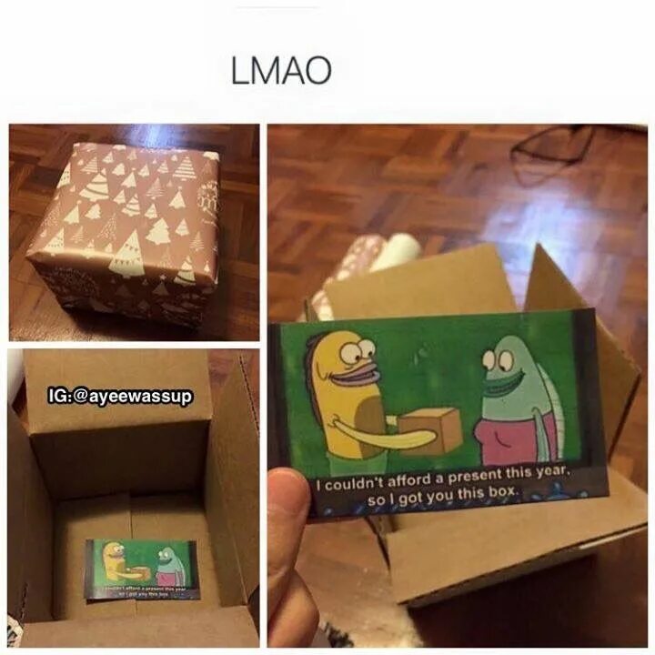 I couldn't afford a present this year so i got you this Box. Afford a Box. Предложения с afford. Present meme. He couldn t open the