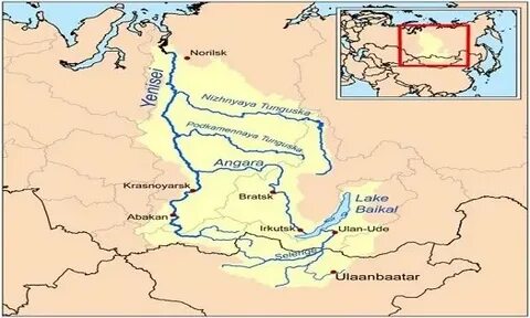 Исток и устье енисея на карте