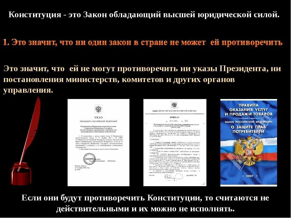 Законы могут противоречить конституции рф. Конституция. ФЗ противоречит Конституции. Конституция это основной закон обладающий высшей юридической силой. Конституция выше закона.