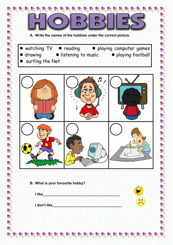 Любимые занятия Worksheet. Хобби Worksheets. Worksheets for children English хобби.