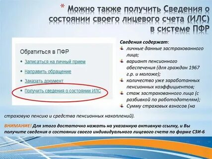 Содержание индивидуального лицевого счета застрахованного лица