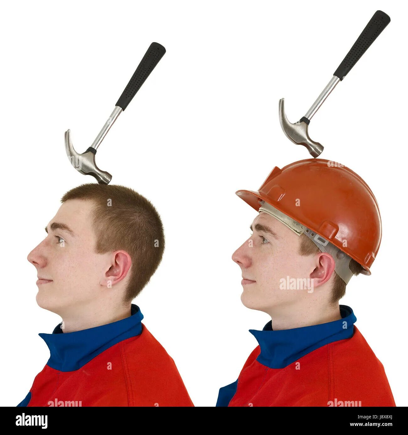 Бьют по каске. Каска и молоток. на стройке без каски. по каске молотком. работник без каски.