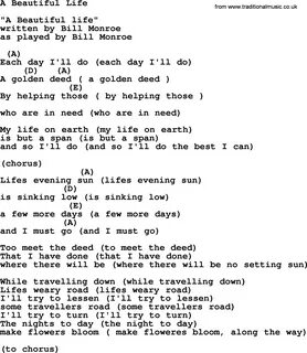 A Beautiful Life - Bluegrass lyrics.
