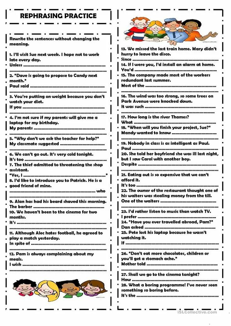 Rephrase the sentences. Rephrasing sentences. Rephrasing exercises. Rephrasing Worksheets. Worksheets pdf rephrasing.