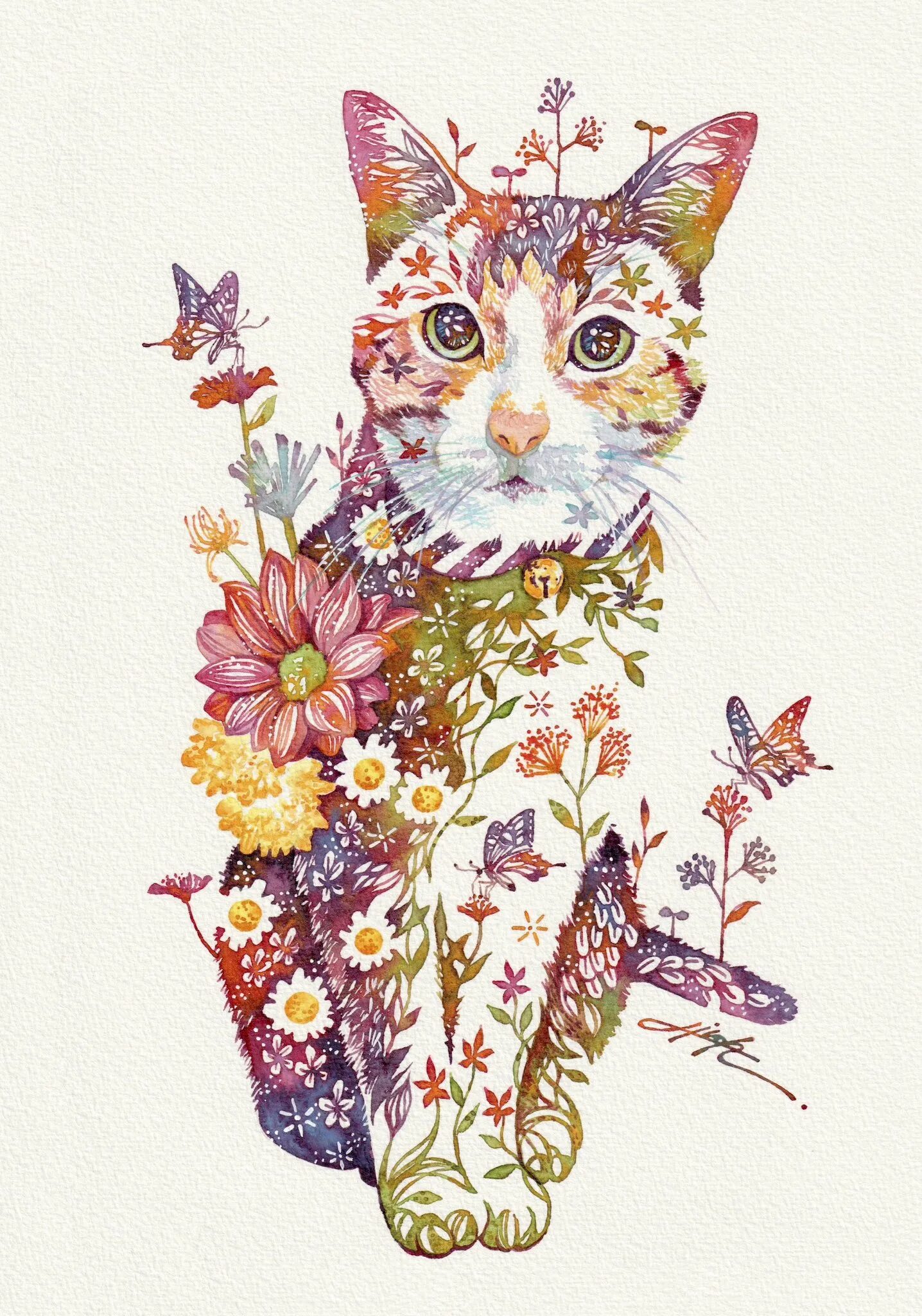 Hiroki Takeda художник. Hiroki Takeda кошки. Хироки ТАКЕДЫ Акварельные котики. Хироки ТАКЕДЫ картины животные. Рисунок кота с цветами