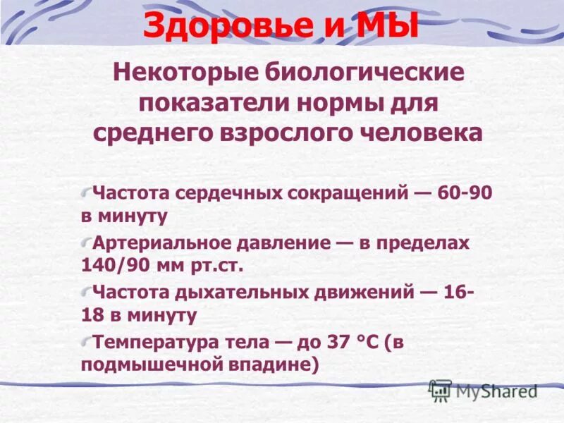 индивидуальное здоровье. нормативы биологических показателей. биологическими показателями нормы здоровья человека являются.