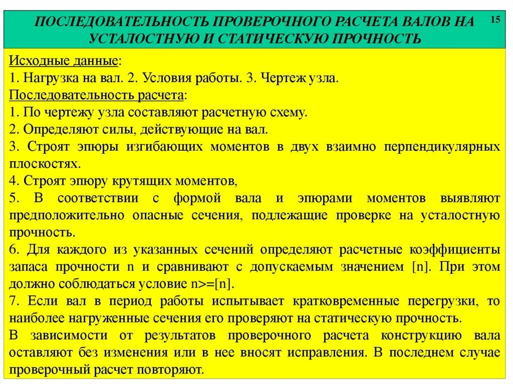 Вал условия работы. Проверочный расчет валов и осей. последовательность расчета вала. последовательность проверочных расчётов. проверочный расчет валов на статическую прочность.