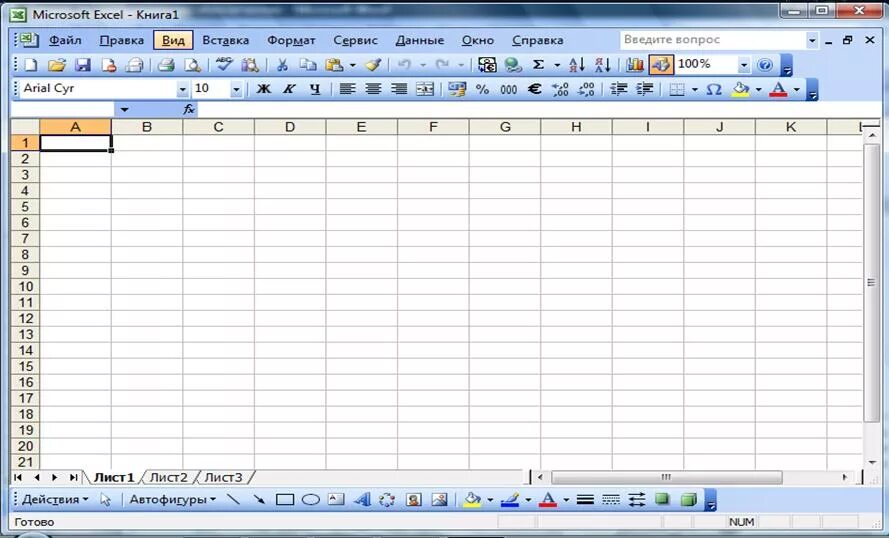 Microsoft excel вид