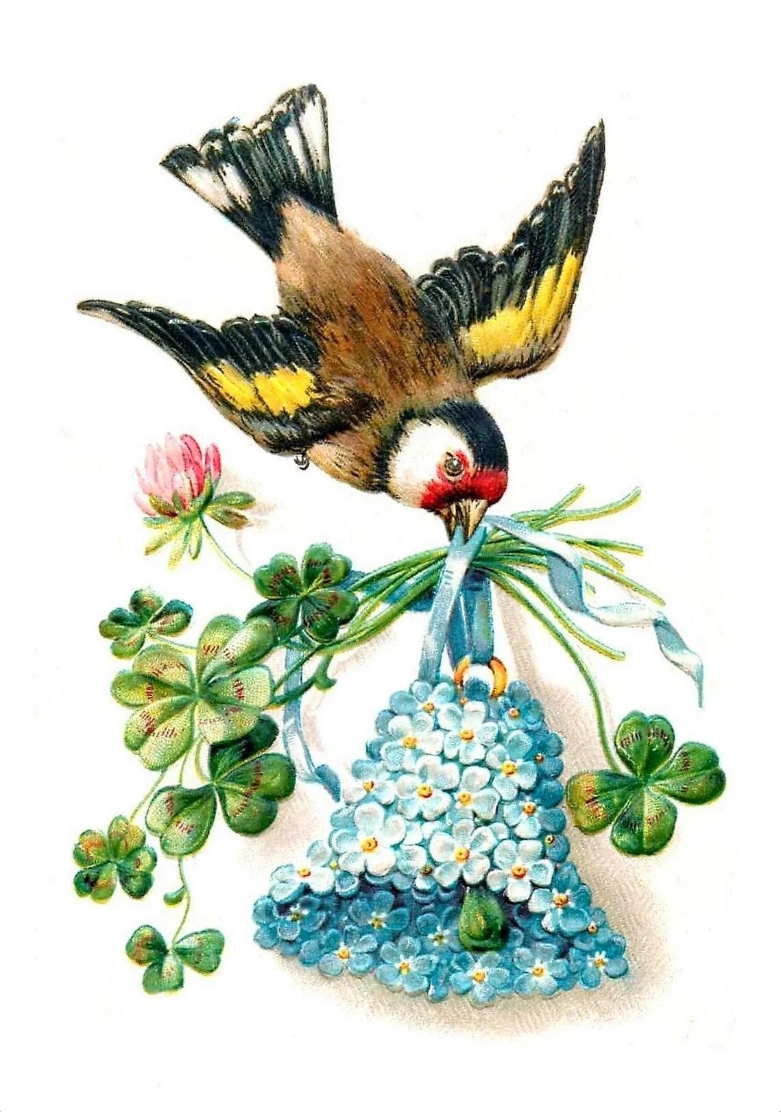 Винтажная открытка с днем рождения. Открытки с птичками. Открытки с птицами. Открытка цветы и птичка.