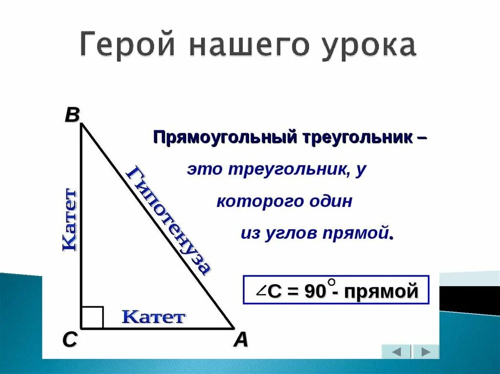 Прямой прямоугольный треугольник