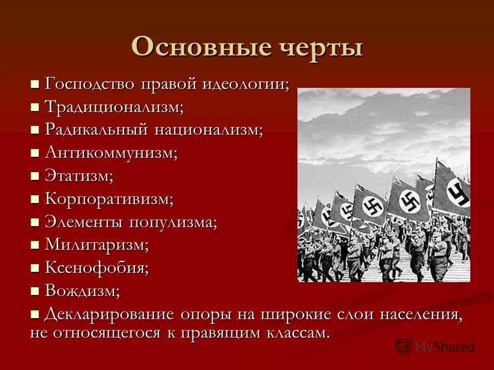 Признаки любой идеологии. Этатизм основные черты. Основные черты национализма. Основные черты фашизма. Основные признаки национализма.