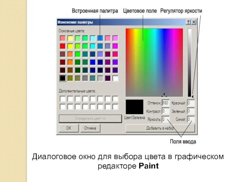 Палитра на компьютере. Окно конструирования цвета в графическом редакторе Paint. Палитра графического редактора. Цветовая палитра на компьютере. Палитра цветов в графическом редакторе.