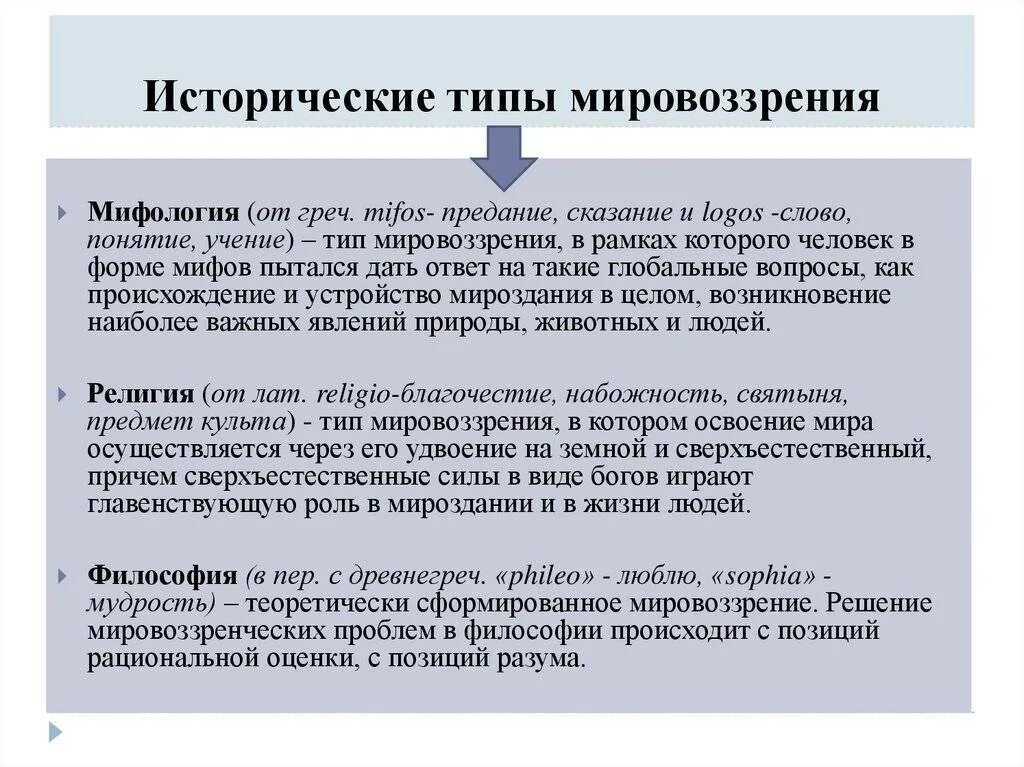 Мировоззрение его структура и типы философия. Исторические типы мировоззрения миф религия философия. исторические типы мировоззрения в философии. исторические тимировоззрения. исторические типы философского мировоззрения.