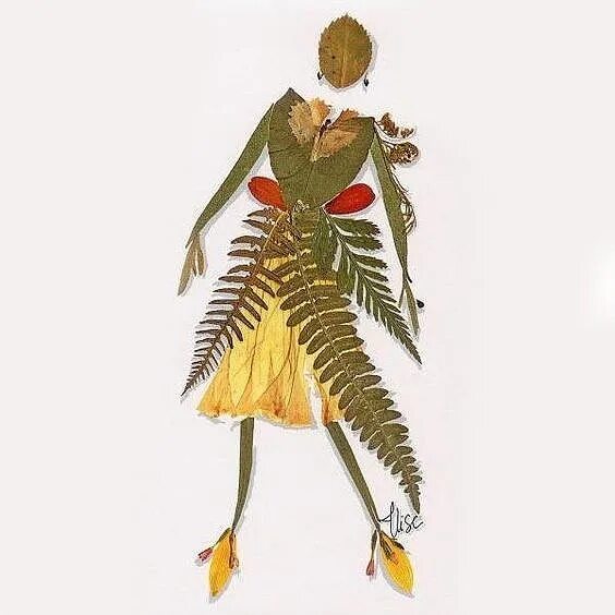 Одежда из природных материалов. Девушка из гербария. Аппликация из засушенных растений. Костюм из природного материала. Люди из природного материала