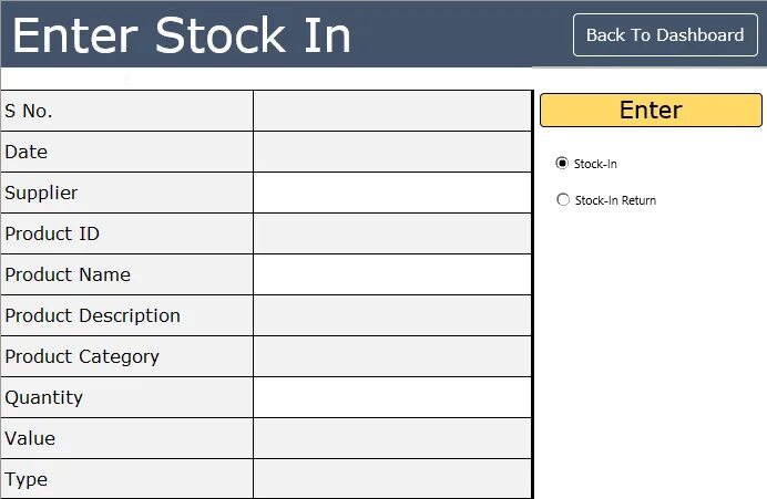 Dashed back. Product name. Product categories. OTRS excel Template. Excel in out Template.