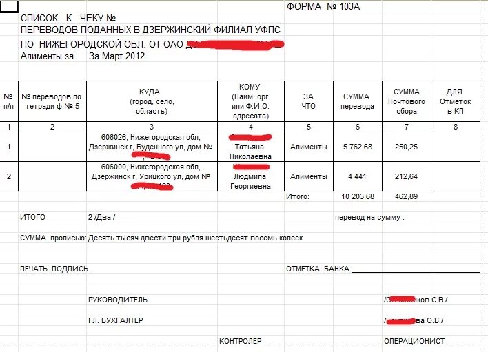 Форма 103. Список формы 103. Форма 103 почта. Почтовый реестр образец.