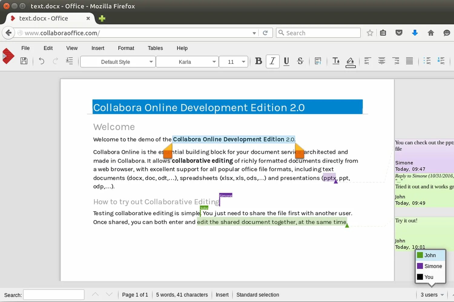 Collabora Office. Текст.docx. Office file formats.
