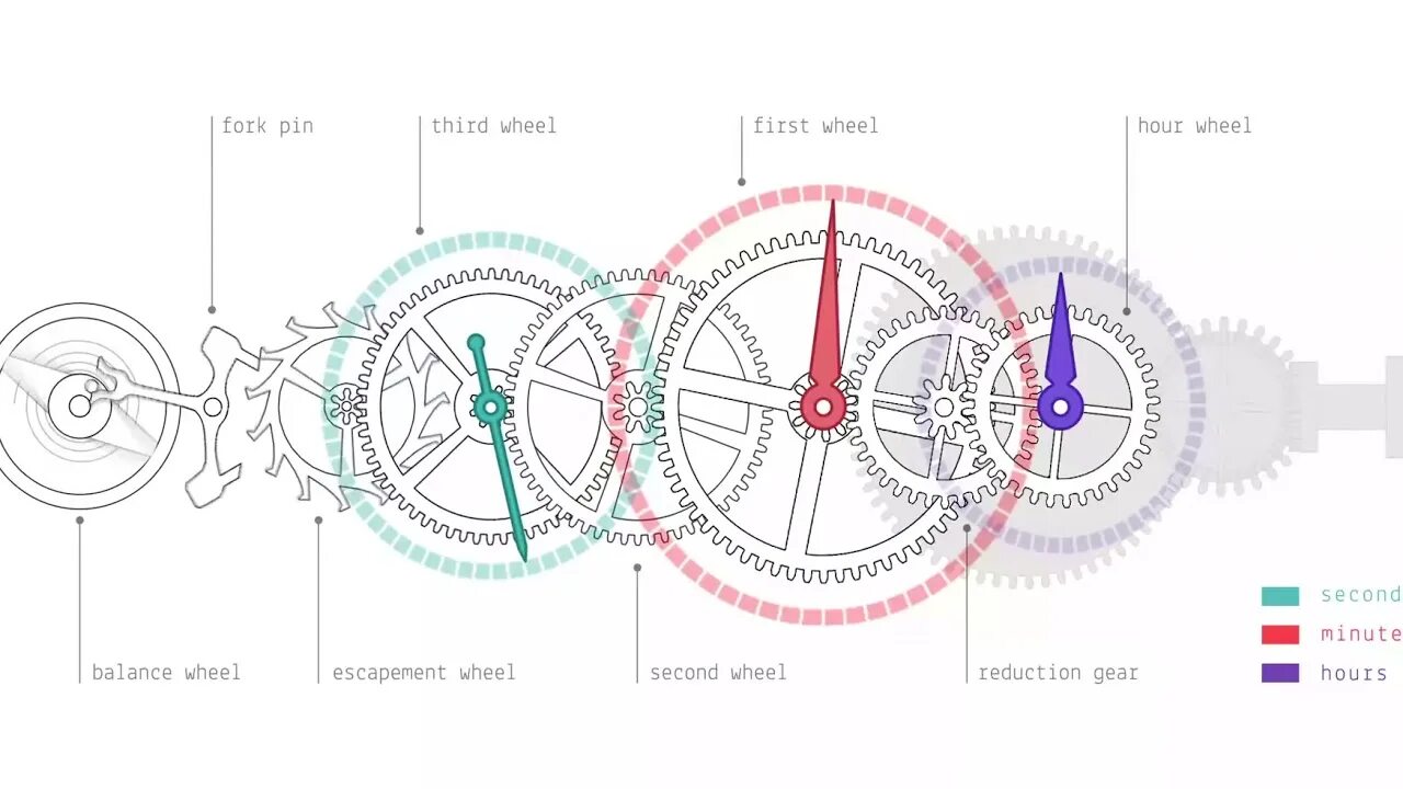 Передающее движение колесо. Механизм кварцевых часов схема. Схема шестерен кварцевых часов. Схема механических часов наручных. Механизм механических часов схема.
