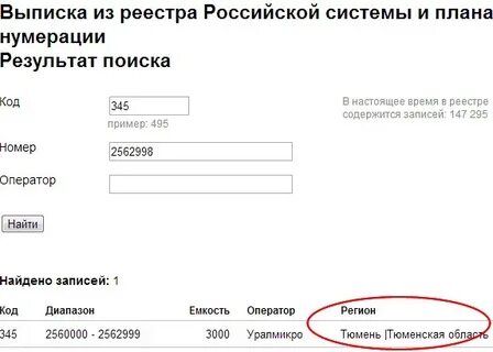 Регион звонящего по номеру