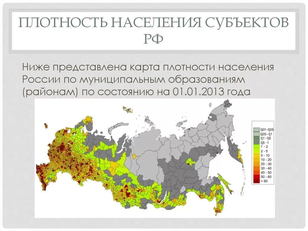 Классификация субъектов по плотности населения