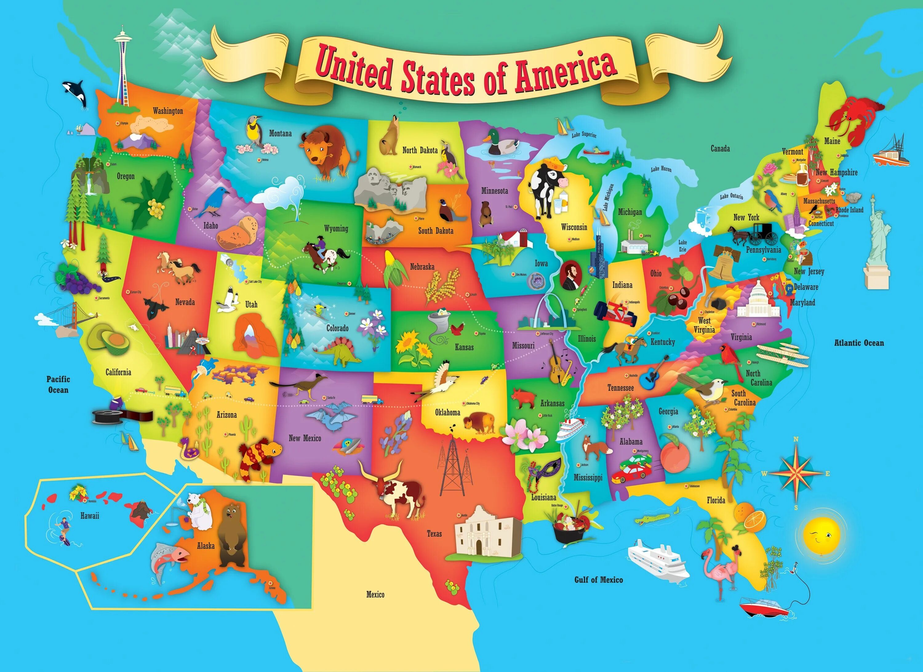 Детская карта США. Карта Америки для детей. Карта США для детей. USA карта для детей.
