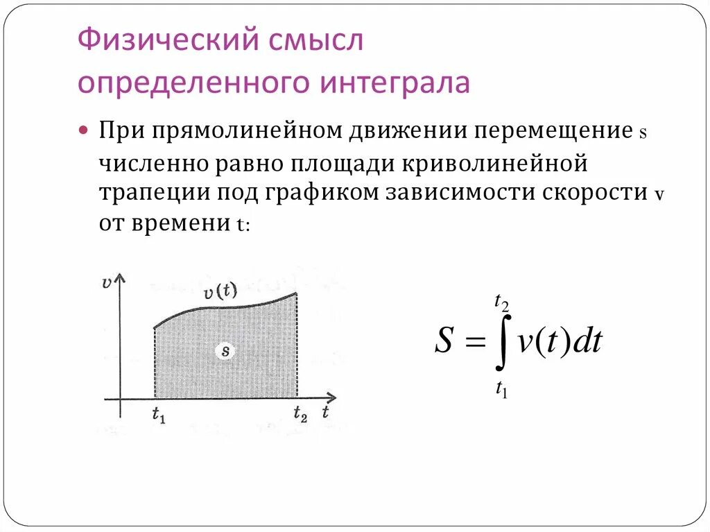 Физические приложения. Геометрический и физический смысл определенного интеграла. Физический смысл неопределенного интеграла. Физический и геометрический смысл первообразной. Физический смысл определенного интеграла.