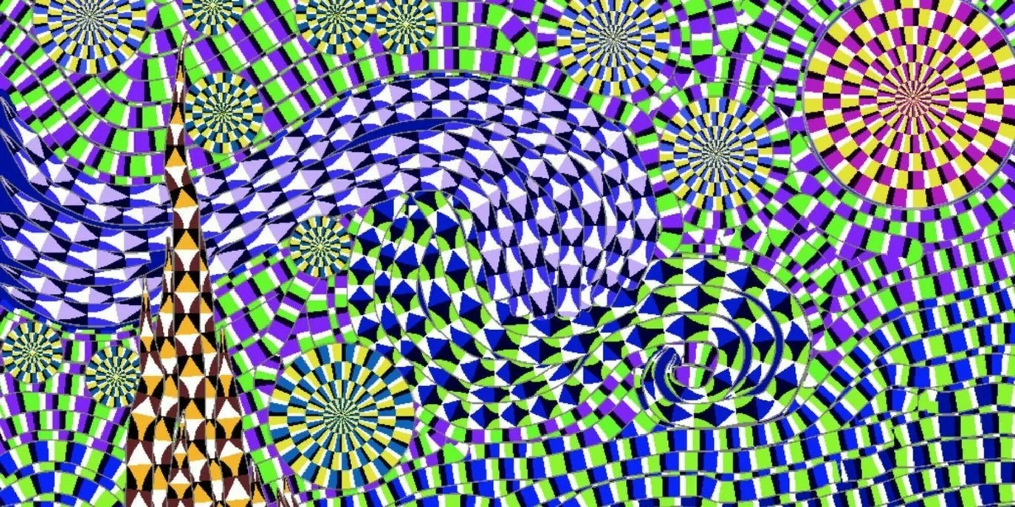 Визуальные иллюзии. Иллюзия движения. Оптические иллюзии движения. Картины с эффектом движения. Почему глаза двигаются