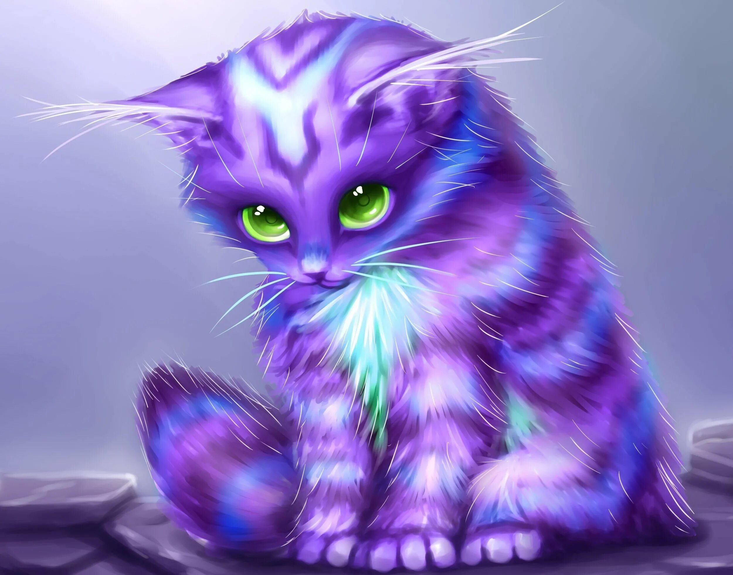 Фиолетовый кот. Волшебные животные. Фиолетовая кошка. Волшебные кошки. Сказочные кошечки