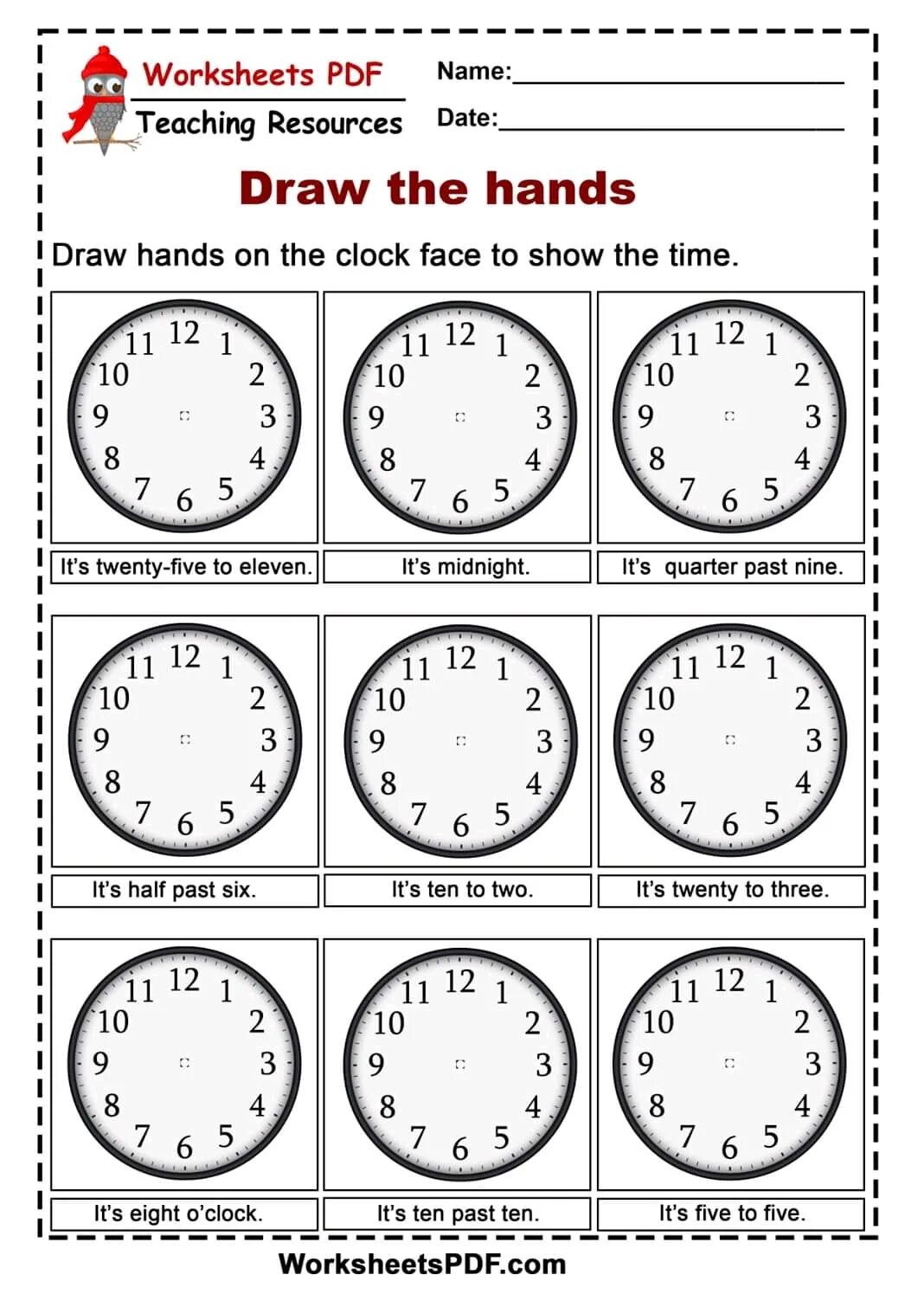 Telling the time worksheet