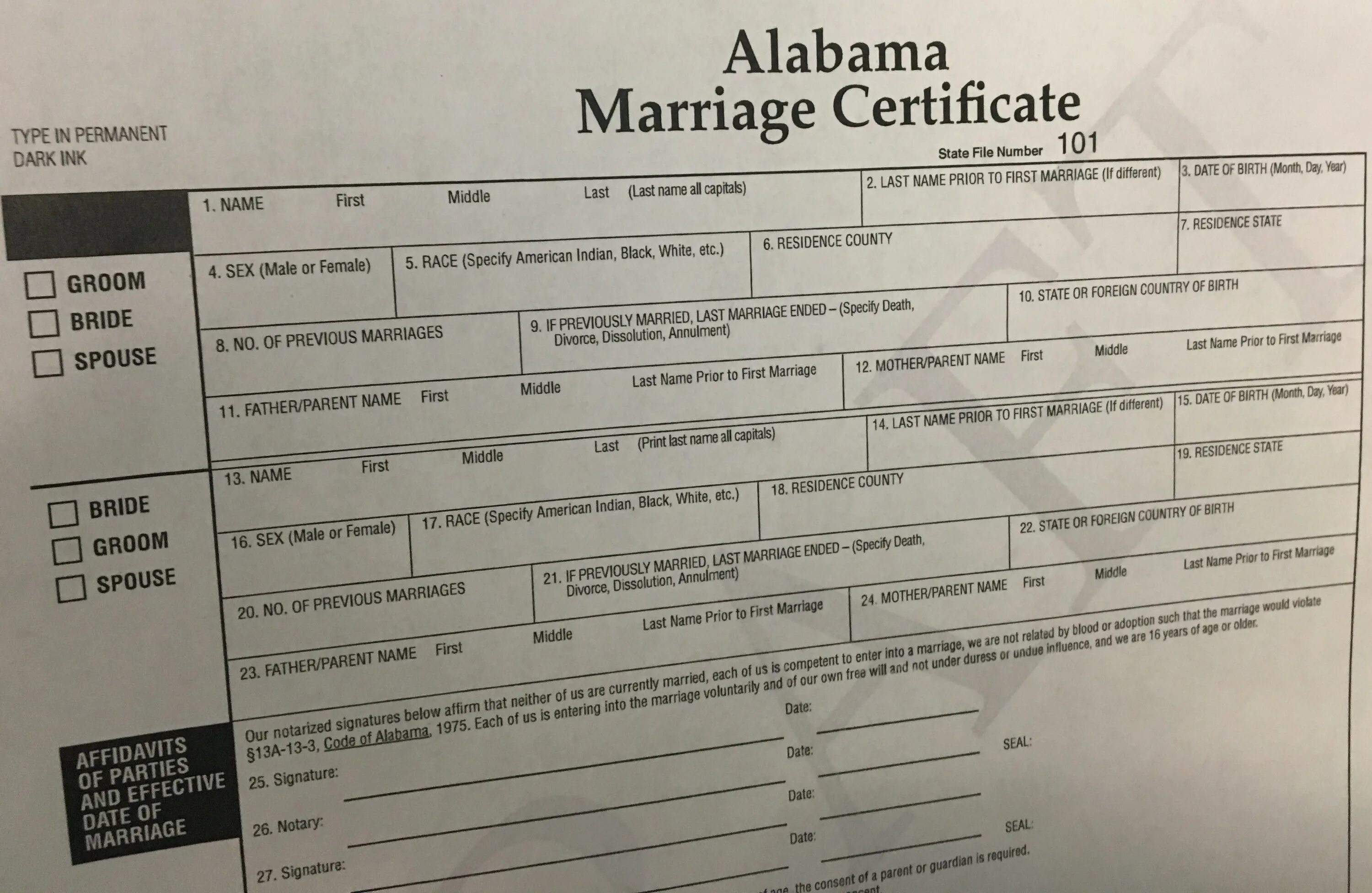Marrying form